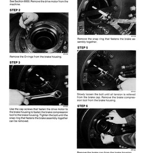 May include: Black and white diagram illustrating brake assembly steps. Text includes "Brake Assembly" and numbered steps with instructions. Images show tools and components being manipulated.