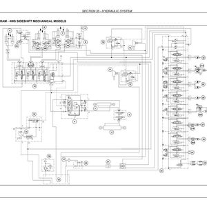 May include: A technical hydraulic diagram titled HYDRAULIC DIAGRAM - 4WS SIDESHIFT MECHANICAL MODELS, featuring black lines, symbols, and numbered circles on a white background, detailing the complex fluid power system layout for machinery.