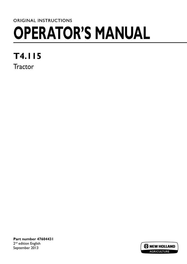Manual de operación y mantenimiento del tractor New Holland T4.115 / Descarga instantánea en PDF imagen 3