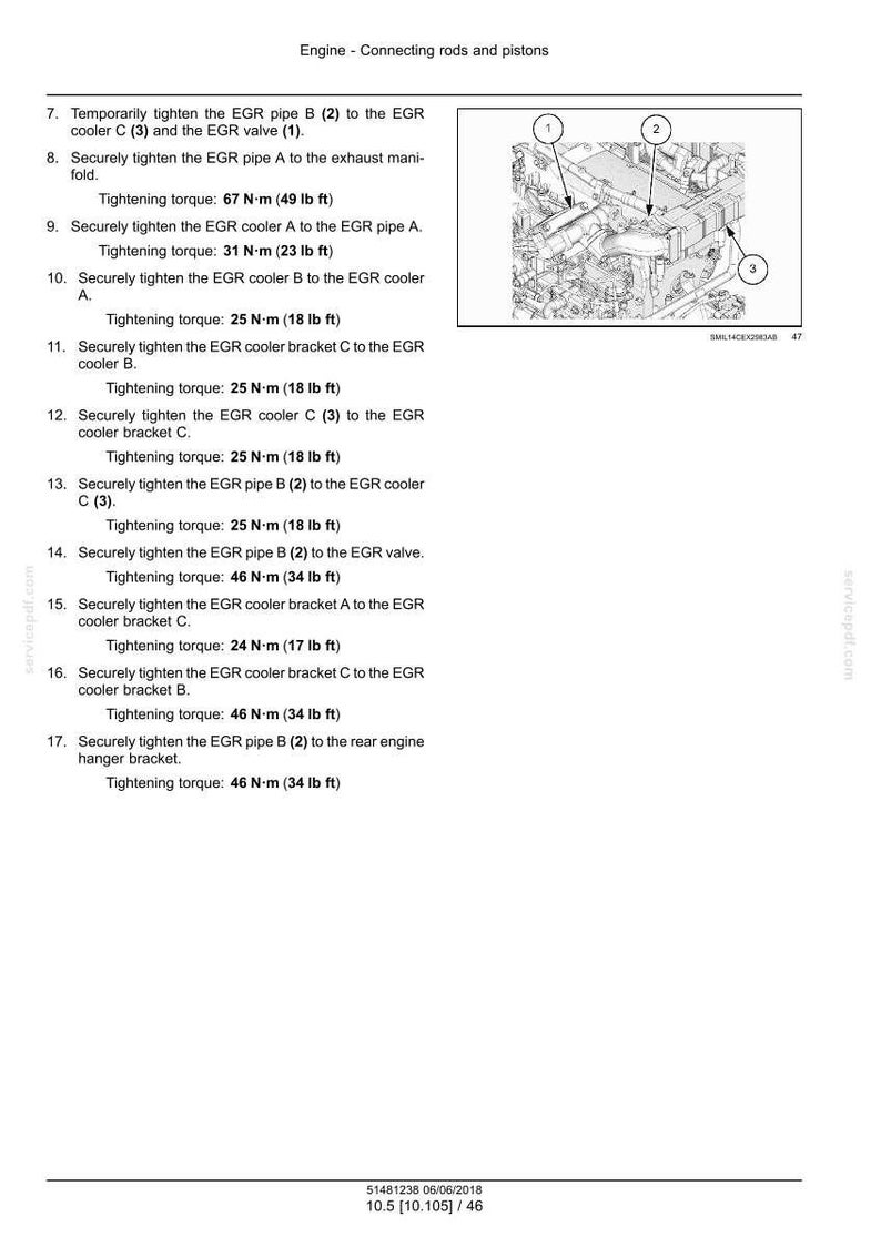 Pu&ograve; includere: Diagramma del motore con bielle e pistoni, componenti numerati e specifiche di coppia di serraggio in N&middot;m e lb ft. Illustrazione dettagliata delle parti interne del motore.
