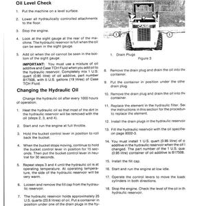 May include: A page from a manual titled "Hydraulic System Maintenance and Service." It includes instructions for oil level checks and changing hydraulic oil, along with a diagram of a CASE machine.