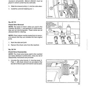 May include: A technical manual page titled Section 35 Hydraulic System Chapter 1, featuring three black and white diagrams of hydraulic valves, solenoid coils, and manifold components with numbered labels and instructional text for maintenance procedures.
