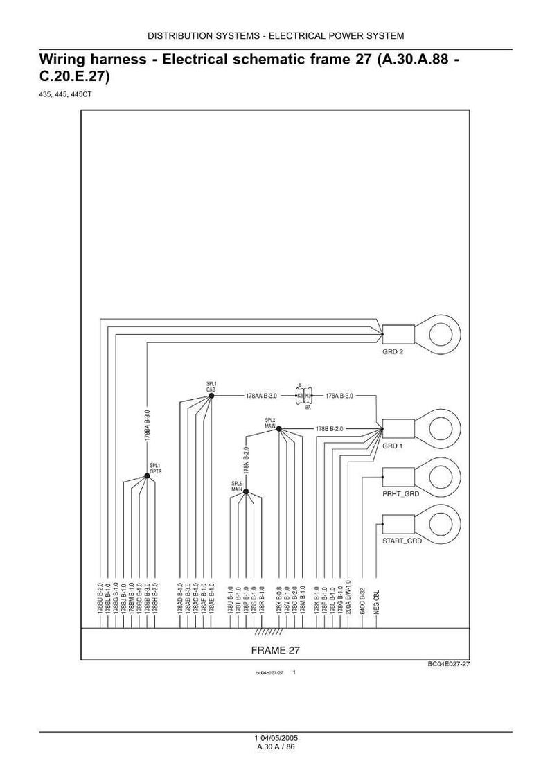 May include: Electrical schematic diagram of a wiring harness, frame 27, with text labels and connection points. The diagram includes lines, circles, and text, illustrating the electrical power system.