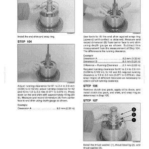May include: Technical diagram with step-by-step instructions for mechanical assembly. Includes close-up images of components, measurements in inches and millimeters, and text instructions. Features diagrams for steps 103 through 107.