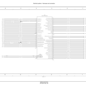 May include: Diagram of electrical systems, harnesses, and connectors. The image is a technical drawing with numerous lines and labels, likely for automotive or industrial applications. The layout is symmetrical, with text at the top and bottom.
