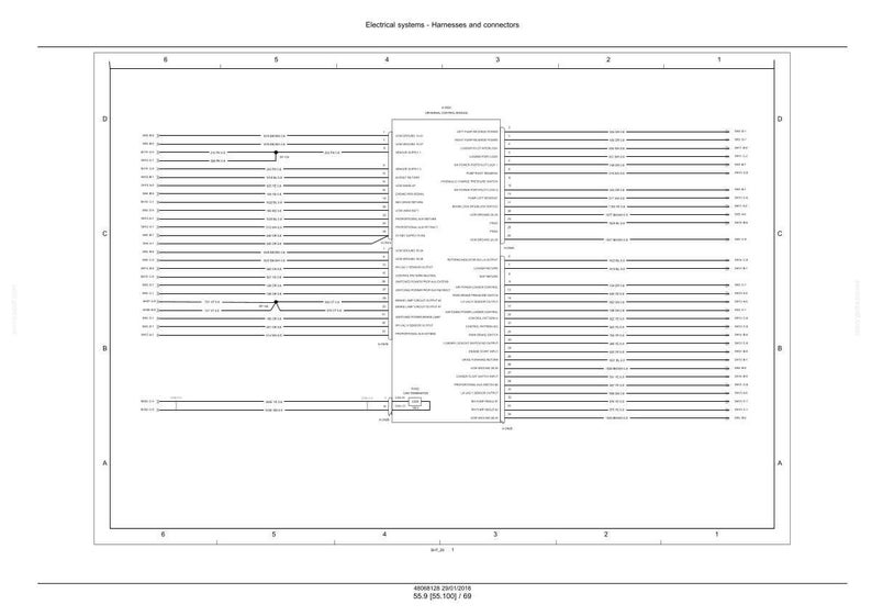 May include: Diagram of electrical systems, harnesses, and connectors. The image is a technical drawing with numerous lines and labels, likely for automotive or industrial applications. The layout is symmetrical, with text at the top and bottom.