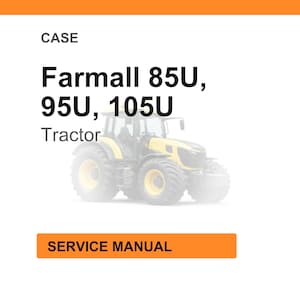 May include: Image of a Case Farmall 85U, 95U, and 105U tractor. The tractor is yellow and black with large tires. The text "CASE" is at the top, and "SERVICE MANUAL" is at the bottom.