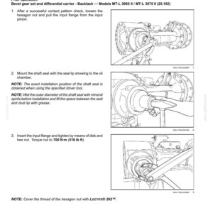 May include: Technical diagram showing the front axle system, including the front bevel gear set and differential. The diagram details installation steps, with annotations and measurements in metric units.