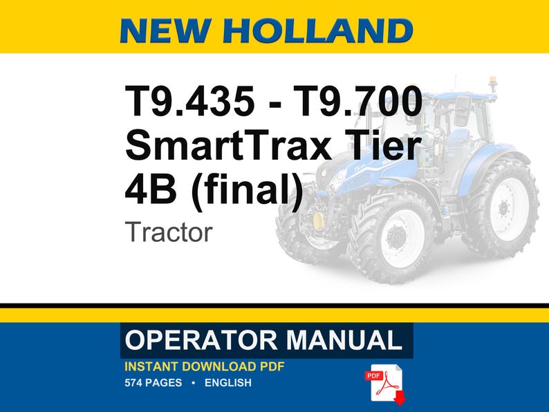 New Holland T9.435, T9.480, T9.530, T9.565, T9.600, T9.645, T9.700 SmartTrax Tier 4B (final) Tractor Operator Owners Manual | Pdf Download image 1