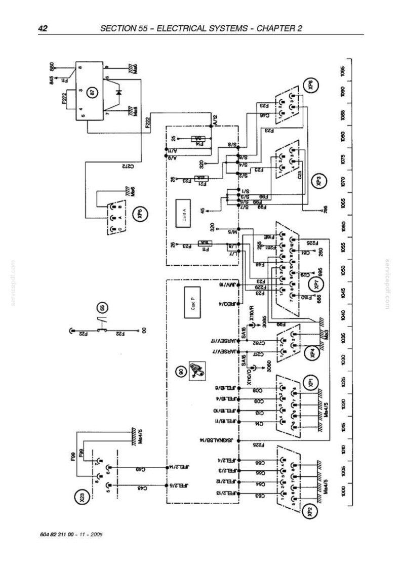 K&ouml;nnte beinhalten: Diagramm eines elektrischen Systems, beschriftet mit "SECTION 55 - ELECTRICAL SYSTEMS - CHAPTER 2". Das Diagramm enth&auml;lt verschiedene Komponenten, Linien und Textbeschriftungen, mit wei&szlig;em Hintergrund und schwarzen Linien.