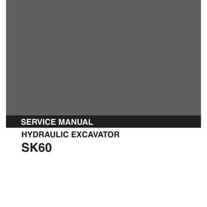 Peut inclure: Un manuel d'entretien gris pour une pelle hydraulique Kobelco mod&egrave;le SK60. La couverture pr&eacute;sente le logo blanc Kobelco en haut, avec le texte SERVICE MANUAL, HYDRAULIC EXCAVATOR et SK60 imprim&eacute; en dessous. Inclut les codes S5LE0005E-03 et 01/93.