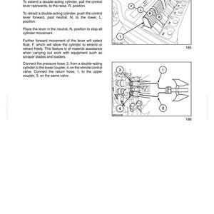 May include: A technical manual page titled SECTION 3 - FIELD OPERATIONS, featuring diagrams of control levers labelled F, L, N, R and hydraulic hose connections labelled 1, 2, 3, 4. The text provides instructions for connecting double-acting cylinders.