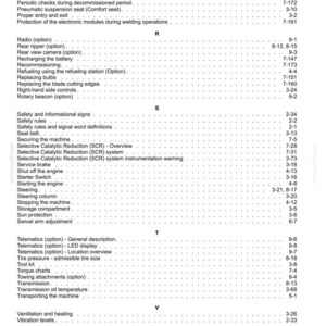 May include: A page from an operator's manual, featuring a table of contents with various vehicle system topics. The text is black on a white background, with section titles and page numbers.