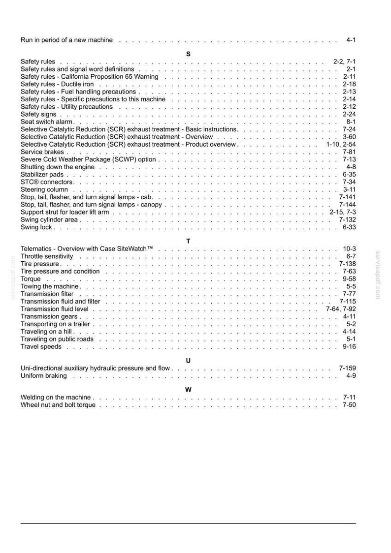 May include: A white document with a table of contents, listing safety rules, engine components, and operational procedures. The document includes headings and page numbers, with the title "Run in period of a new machine."