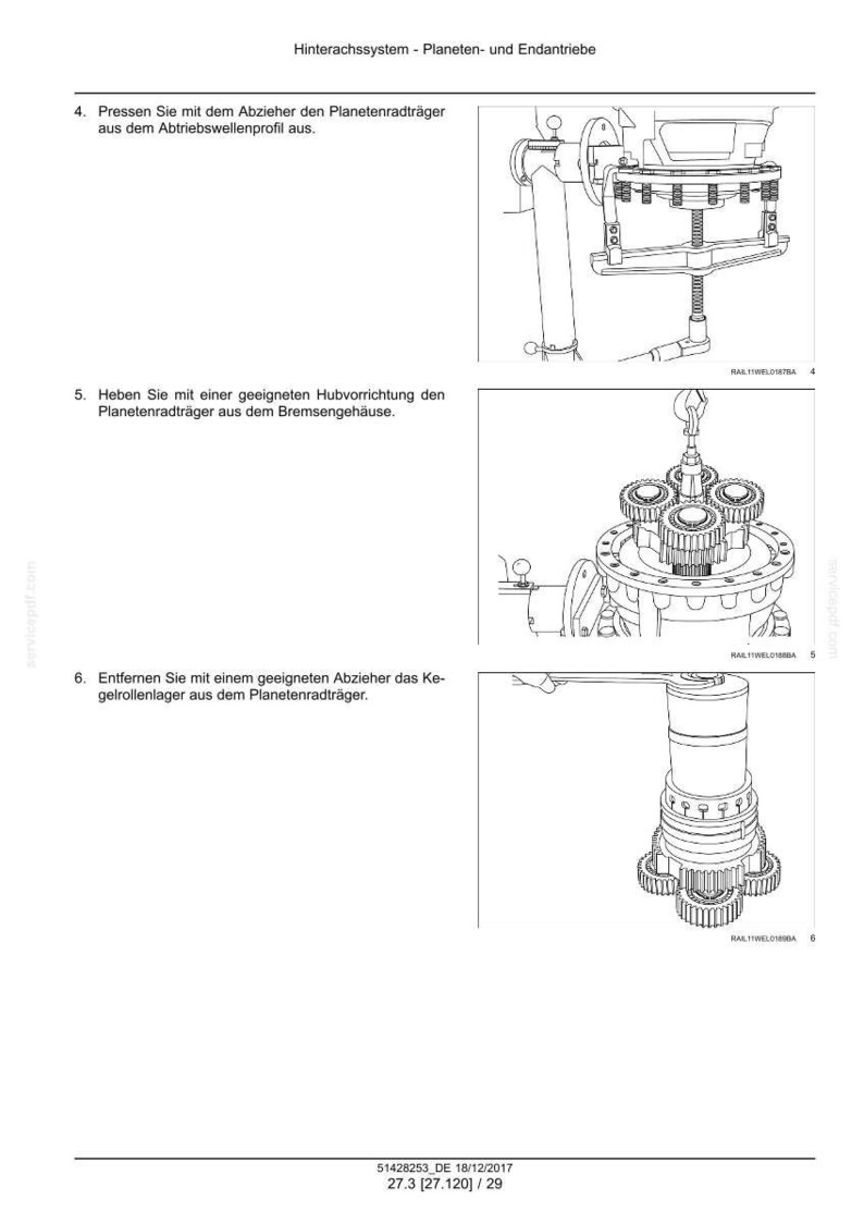 May include: Technical diagram with three illustrations detailing mechanical assembly steps. The images show components like gears, shafts, and housings, with labels in German. The diagram is in black and white.