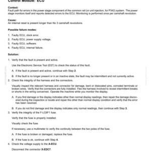 May include: A document titled "Electrical systems - FAULT CODES" with troubleshooting steps for an injection processor error. The text includes possible failure modes, solutions, and instructions for checking components.