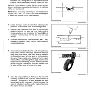 Puede incluir: Diagrama de los pasos para reparar el cableado el&eacute;ctrico. Las instrucciones incluyen cortar, pelar, soldar y encintar los cables. Se muestra un rollo de cinta aislante negra. Medidas en mil&iacute;metros.