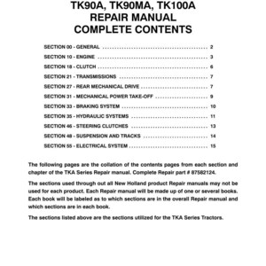 New Holland Tk75va, Tk80a, Tk80ma, Tk90a, TK90MA, TK100A Tractor Service Repair Workshop Manual | Instant PDF Download image 3