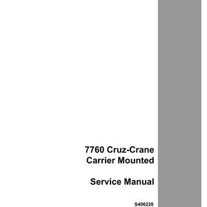 May include: A white service manual with the text "7760 Cruz-Crane Carrier Mounted Service Manual." The manual has a gray border and a gray vertical stripe on the right side. The CASE logo is in the bottom right corner.