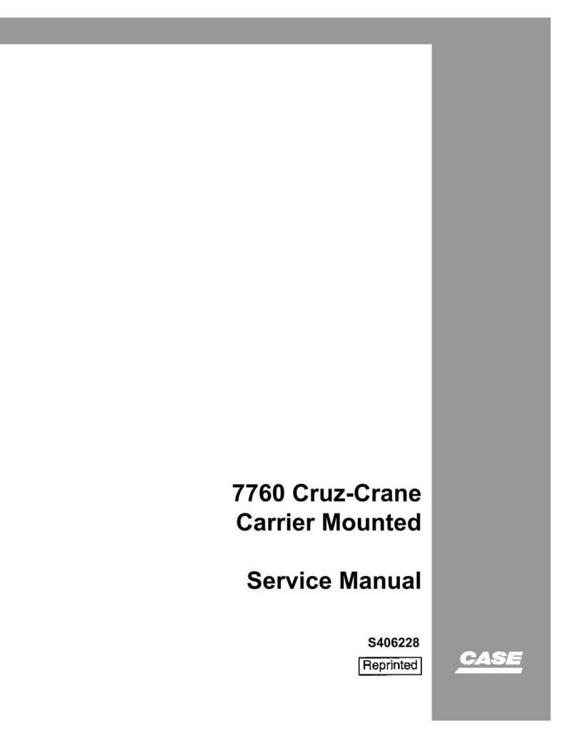 May include: A white service manual with the text "7760 Cruz-Crane Carrier Mounted Service Manual." The manual has a gray border and a gray vertical stripe on the right side. The CASE logo is in the bottom right corner.