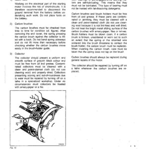 May include: A page from a technical handbook with text and diagrams. The text details maintenance and lubrication instructions for a starting motor, including carbon brushes and collectors. A diagram illustrates a component.
