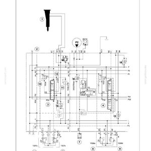 May include: Diagram of a hydraulic system for a hammer and rotating bucket, labeled "Hammer (with 2-piece boom)". The schematic includes various components, lines, and labels, with the text "Hydraulic systems" at the top.
