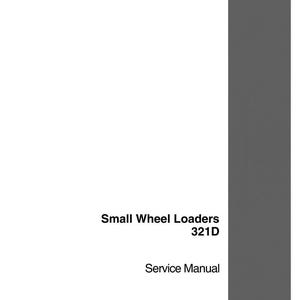 Puede incluir: Un manual de servicio blanco titulado "Small Wheel Loaders 321D" con el texto "Service Manual". La portada tiene una franja vertical gris en el lado derecho y el logotipo de CASE en la esquina inferior derecha.