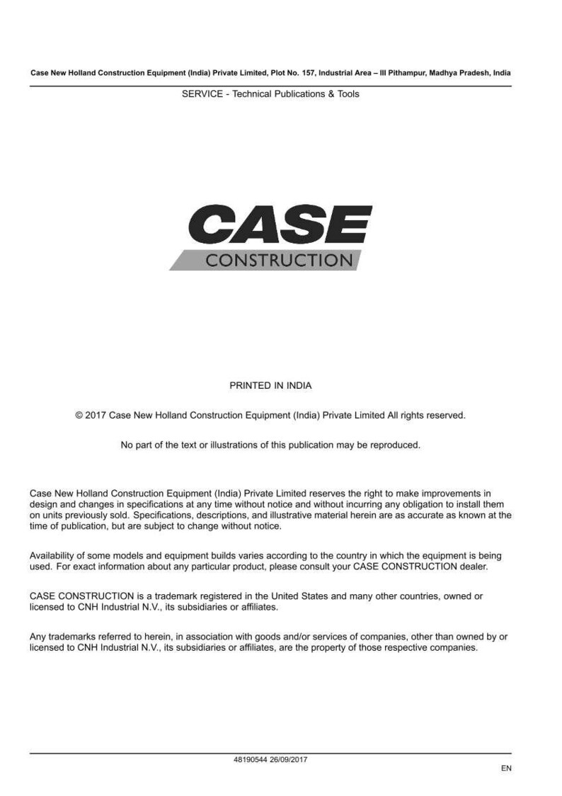 May include: A white background with the black text "CASE CONSTRUCTION" in a bold font. Below the text is a gray banner. The image also contains additional text, including the company's name and address, and copyright information.