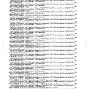 May include: A detailed technical diagram with a list of mechanical components and their functions. The document includes text such as "Gear-Disassemble", "Hydrostat", and "Transmission". The page numbers are visible.