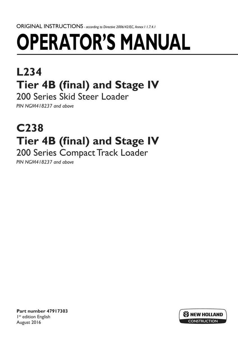 New Holland L234, L234, C238, C238 Stage Iv Loader Operator Owners Operation Manual | Instant Pdf Download image 3