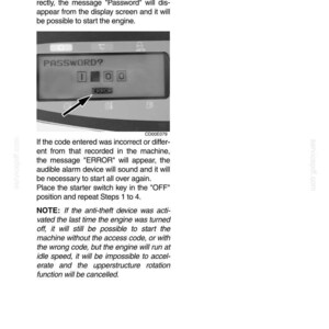 May include: Image from an operating manual showing a digital display with the text "PASSWORD?" and the error message "ERROR". The display shows the numbers "1", "0", and "0".