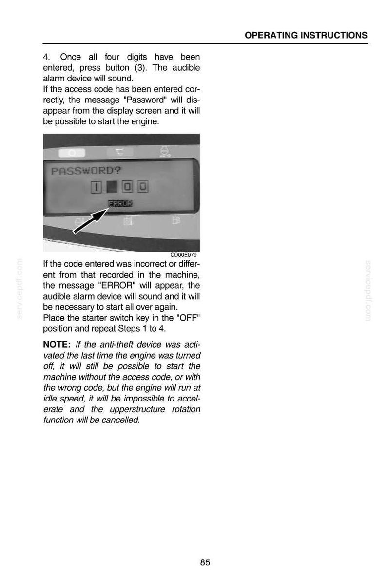 May include: Image from an operating manual showing a digital display with the text "PASSWORD?" and the error message "ERROR". The display shows the numbers "1", "0", and "0".