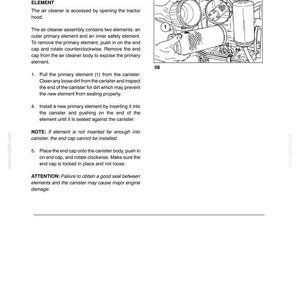 May include: A technical manual page titled LUBRICATION AND MAINTENANCE, OPERATION 35, detailing how to change the air cleaner primary outer element. It includes a black and white line drawing showing the removal of the cylindrical filter element.