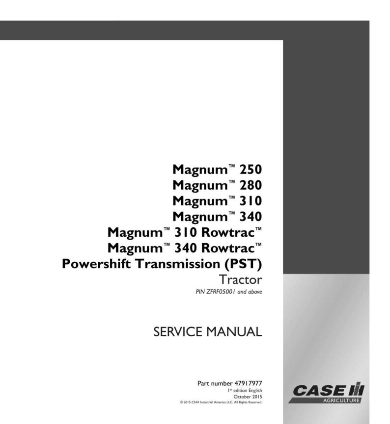 Op de afbeelding: Een witte servicehandleiding omslag met zwarte tekst. De tekst bevat "Magnum" modelnummers, "Powershift Transmission (PST) Tractor" en "SERVICE MANUAL". Het Case IH Agriculture logo staat rechtsonder.