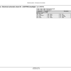 May include: A white schematic diagram detailing wiring harnesses for vehicle lighting systems. The document includes component and connector information, with color codes for wires. Text includes "Wiring harnesses - Electrical schematic sheet 39 - LIGHTING (headlight (up to 08/2015) roof)".
