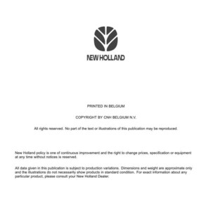 May include: A white document with the New Holland logo, a stylized leaf design, and the text "NEW HOLLAND". The document includes text about after-sales technical information and copyright details.