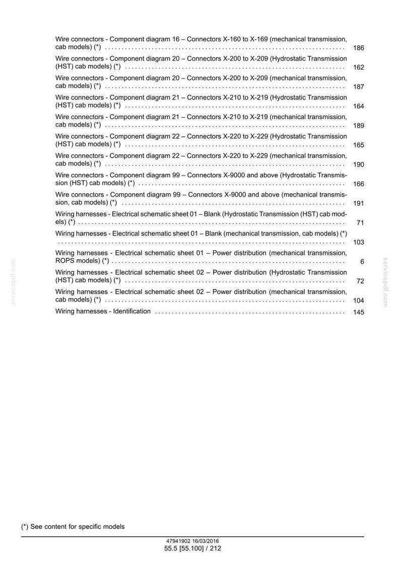 May include: A detailed technical document with a white background, listing various wire connectors and wiring harnesses. The document includes component diagrams, electrical schematic sheets, and model numbers. The text is in black.