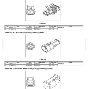 May include: Diagram of wire connectors, component diagram 86, connectors 860-869. Includes diagrams for X-860, X-861, and X-862. The diagrams show the female and male connectors with pin, wire, and color-size information. The text includes the numbers 82012083, 87687244, and 87695582.