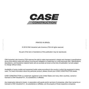 May include: A white document with the words "CASE CONSTRUCTION" in bold black letters. The document includes text about technical publications and tools, and copyright information. The document is printed in Brazil.