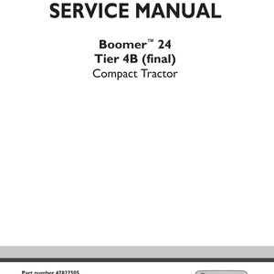 May include: A white service manual cover with the title "SERVICE MANUAL" in bold black letters. Below, the text reads "Boomer 24 Tier 4B (final) Compact Tractor." The New Holland Agriculture logo is in the bottom right corner.