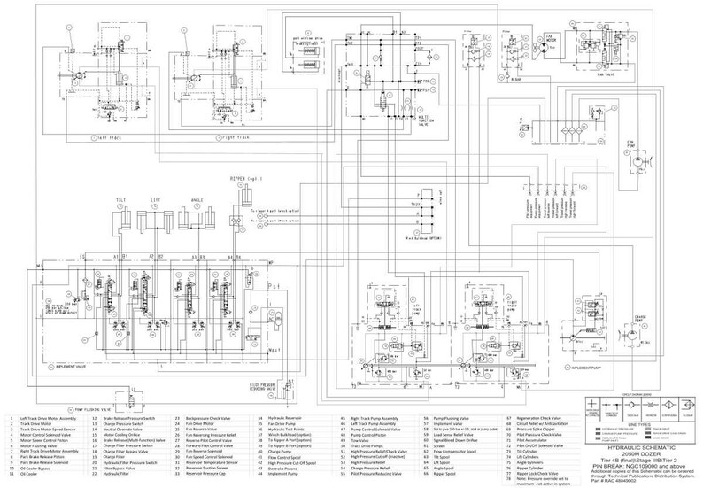 May include: A detailed black and white hydraulic schematic diagram with numerous interconnected components, lines, and labels. The diagram includes text and symbols, illustrating the internal workings of a system. The schematic is labeled "Hydraulic Schematic 200M Series Tier 2".