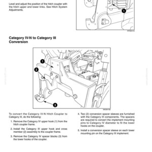 Pu&ograve; includere: Una pagina di manuale tecnico intitolata 6-FIELD OPERATION che mostra un disegno al tratto in bianco e nero di un gancio di traino per trattore. Il diagramma illustra il processo di conversione da categoria IV-N a III con parti 1, 2 e 3.