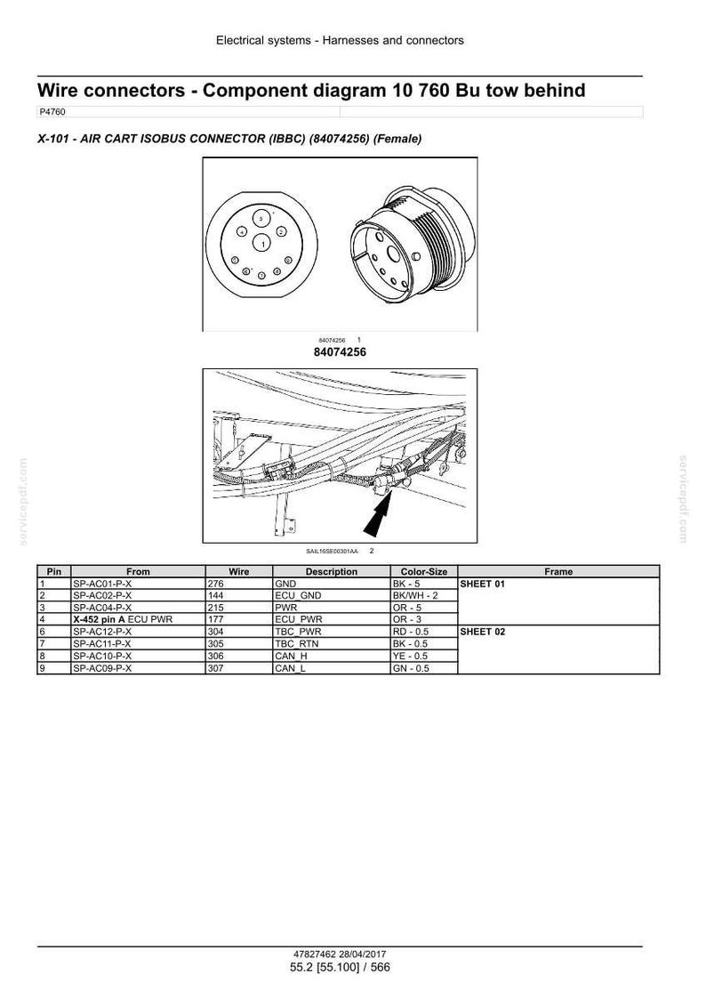 May include: Diagram of wire connectors for electrical systems, including a component diagram and a table detailing pin connections, wire descriptions, and color-size specifications. The diagram includes the text "Wire connectors - Component diagram 10 760 Bu tow behind".