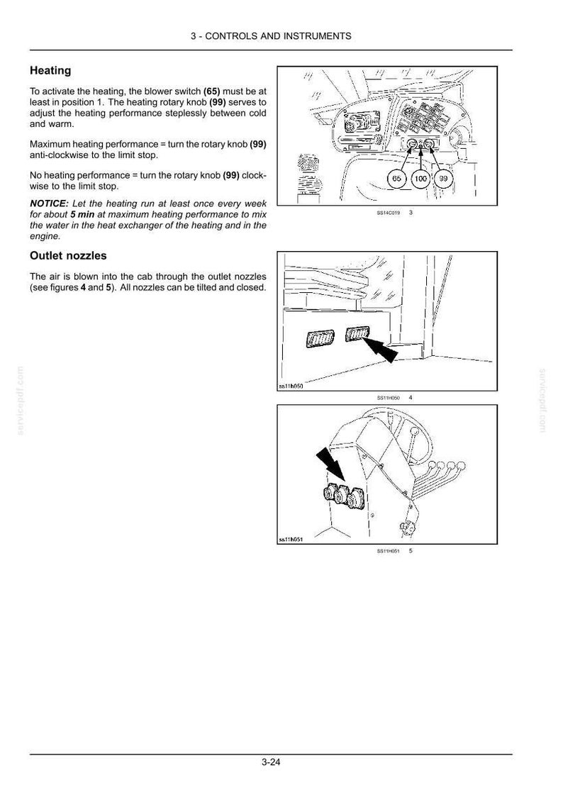 Puede incluir: Diagrama de un manual que muestra controles e instrumentos, incluido un interruptor del ventilador y perillas giratorias para la calefacci&oacute;n. La imagen tambi&eacute;n muestra boquillas de salida y texto que explica su funci&oacute;n.