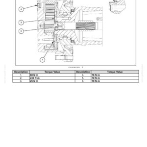 May include: Detailed technical diagram of a rear axle system, labeled with numbered components and torque values in Newton-meters. The diagram includes a cutaway view, showcasing internal mechanisms and design details for automotive applications.