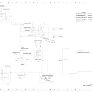 May include: A detailed hydraulic schematic diagram for T56, 110, T56, 120, T56, 125, and T56 140 tractors. The diagram is in black and white, showing various components and their connections. Includes a legend and component descriptions.