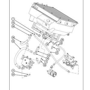 May include: Diagram of a hydraulic system for radiator cleaning, labeled "Motor - Component identification." The diagram includes various components, such as pipes, valves, and a motor, with numbered labels for identification. The image is a technical illustration.