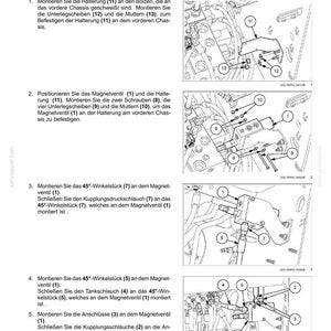 May include: Diagram of hydraulic system components, including a magnet valve, fittings, and hoses. The image provides step-by-step instructions for assembly, with numbered parts and labels. The text includes measurements in millimeters.