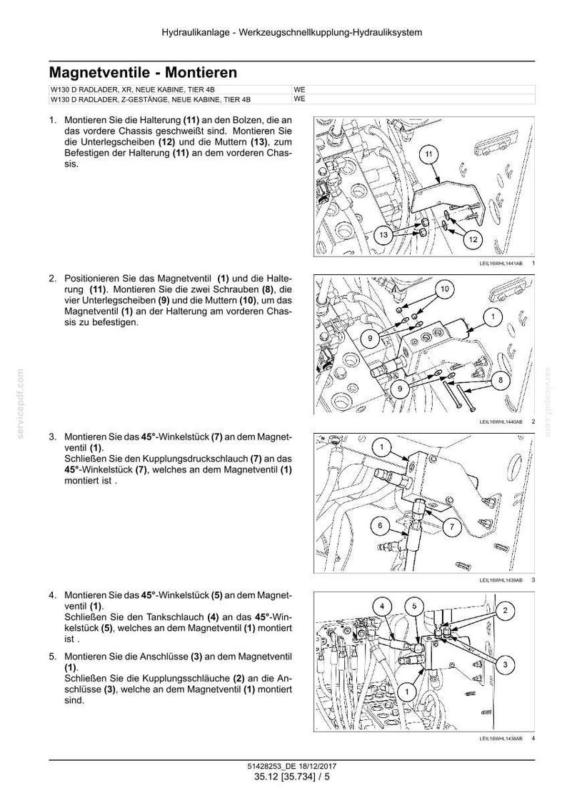 May include: Diagram of hydraulic system components, including a magnet valve, fittings, and hoses. The image provides step-by-step instructions for assembly, with numbered parts and labels. The text includes measurements in millimeters.