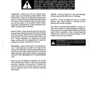 May include: A printed page from a manual with the title "GENERAL INFORMATION." The page contains safety warnings, instructions for cleaning, inspection, and assembly of mechanical parts. Includes a caution about asbestos gloves.